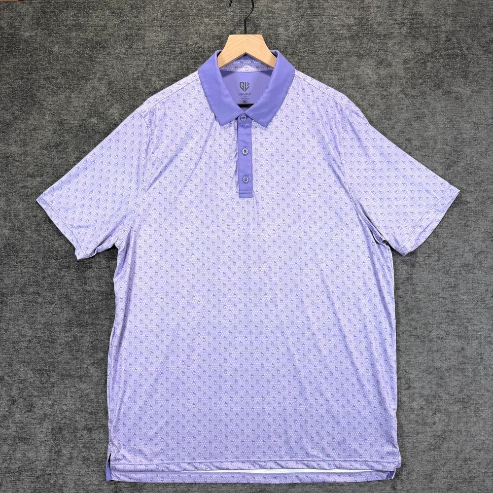 Graham Luxe Golf Polo Shirt Purple Blue Wine Bottle Print Mens XL